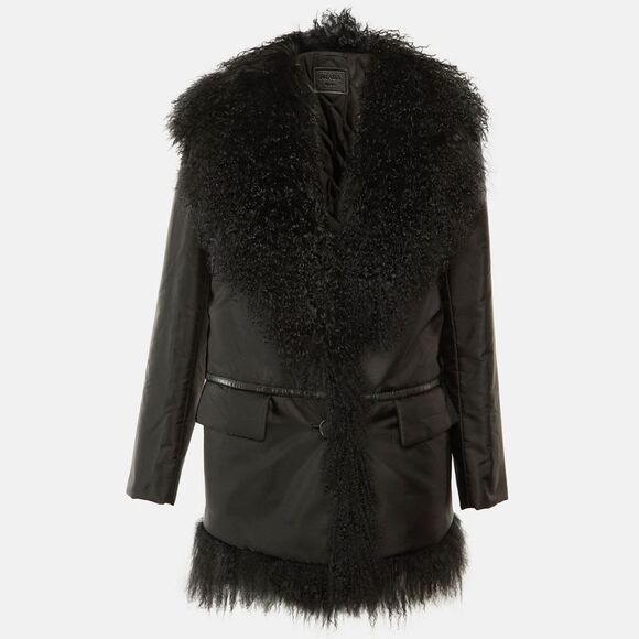 Prada Black Synthetic Shearling Collar Afghan Coat S